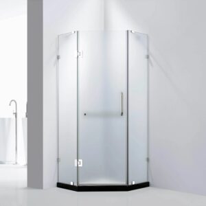 Dreamwerks 36 in. x 79 in. Frameless Neo-Angle Hinged Shower Door (Left) in Chrome with Handle - Frosted Glass - Image 15
