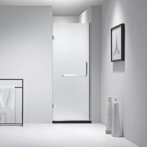 Dreamwerks 30 in. x 79 in. Frameless Hinged Shower Door Clear Glass in Stainless Steel with Handle - Image 14