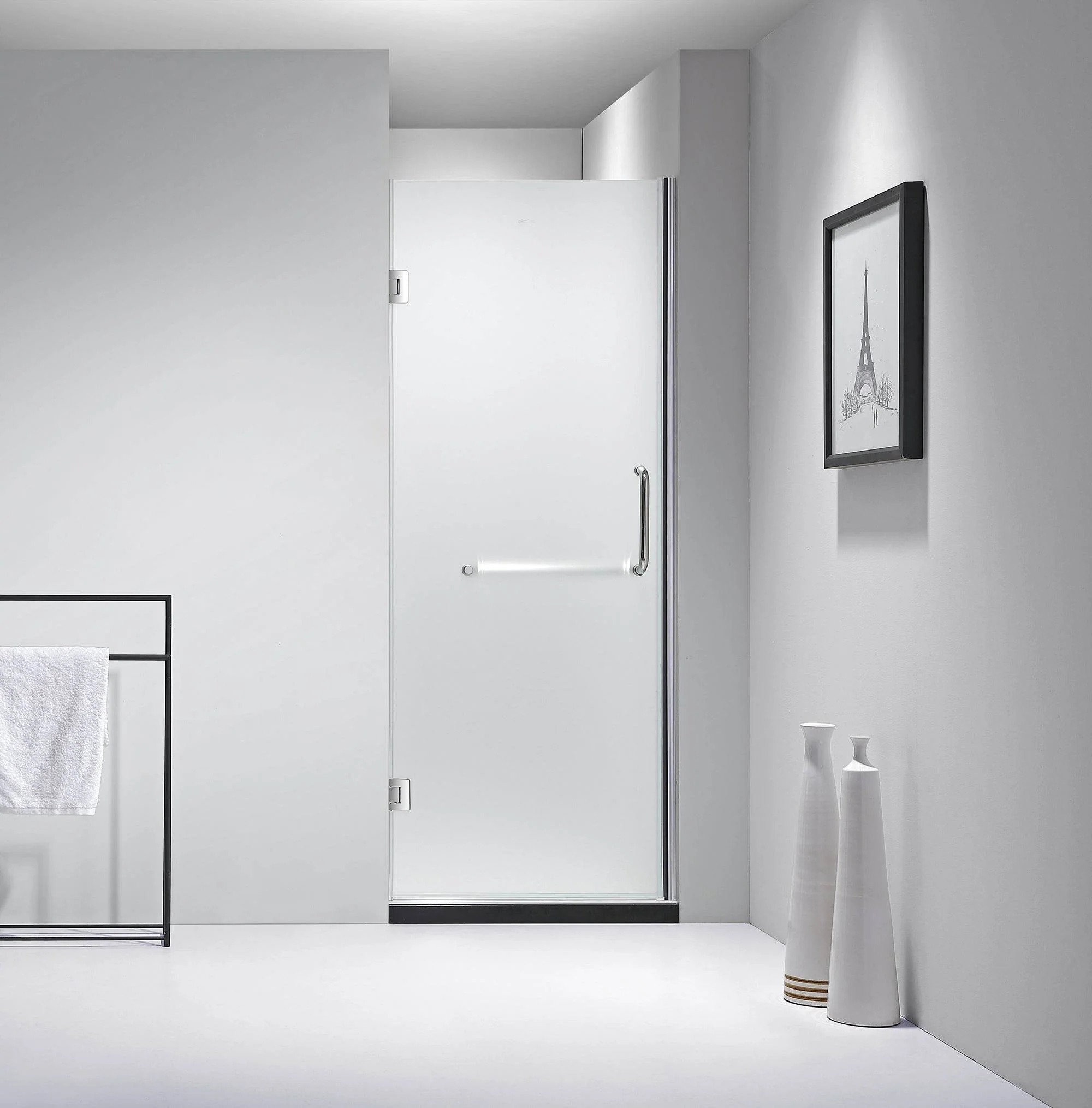 Dreamwerks 30 in. x 79 in. Frameless Hinged Shower Door Clear Glass in Stainless Steel with Handle - Image 14