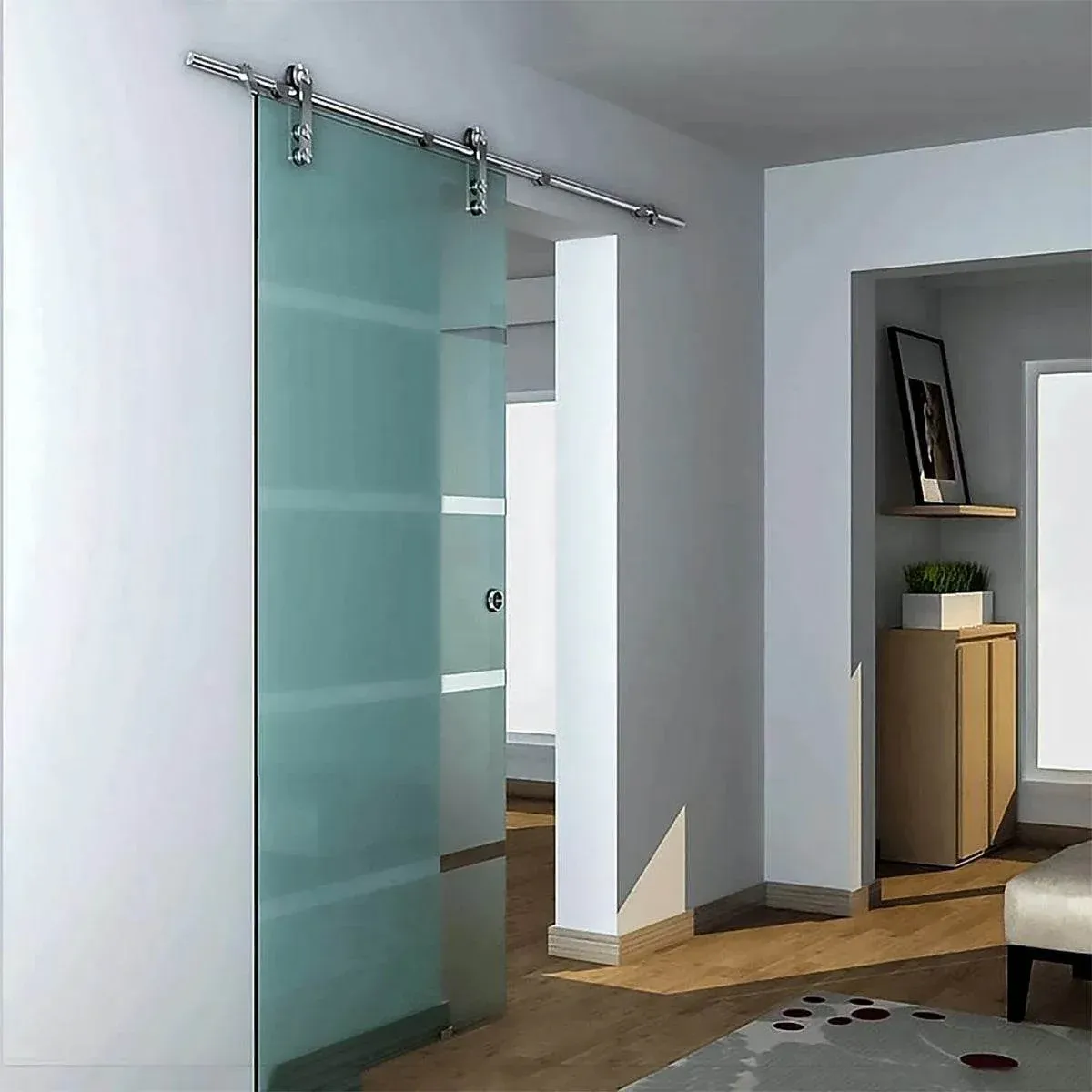Dreamwerks 40 in. W X 79 in. H Sliding Glass Door with SS Pulley - Image 4